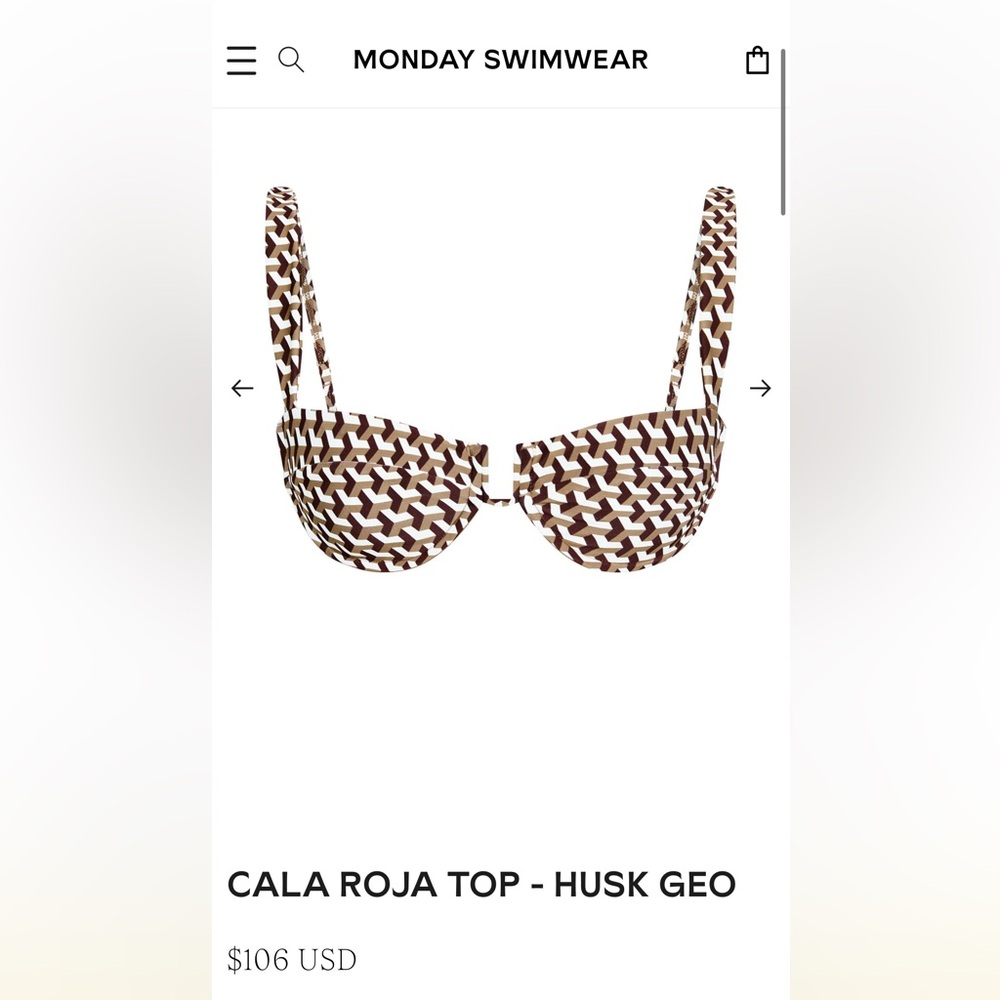 Monday Swimwear Cala Roja Top (S), Byron bottom (M) in Geo Husk